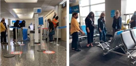 机场检查人员评估地毯和地板